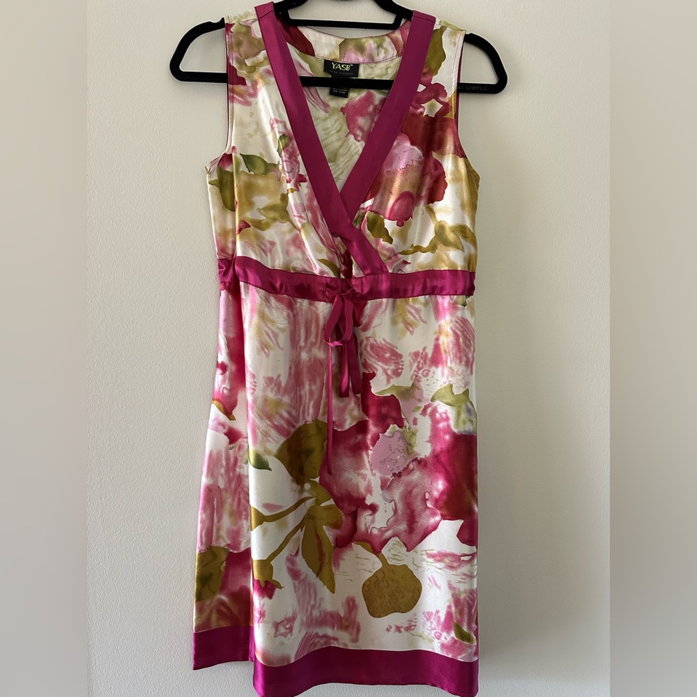 YASB Silk Cottagecore Floral Dress Small Pink Like New